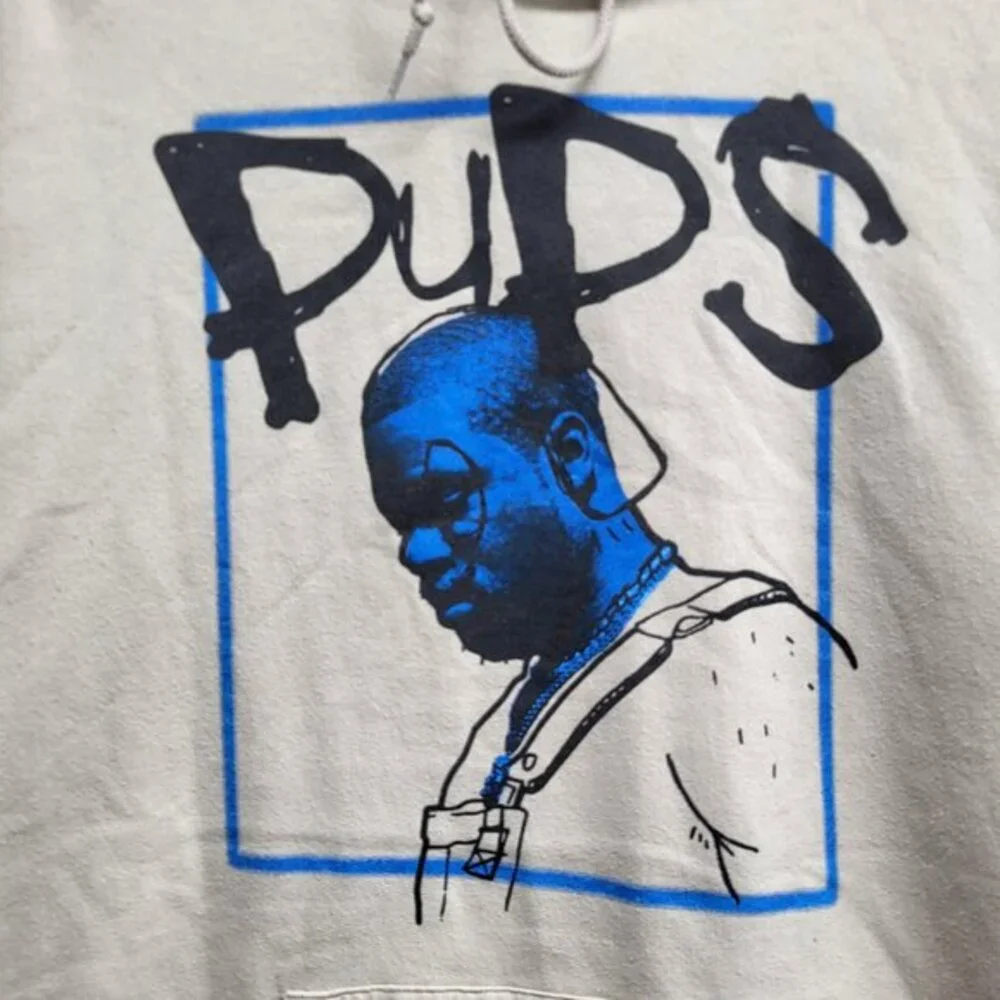 ASAP Ferg Men Hoodie Large Cream Pups‎ Hip Hop Rap Pullover